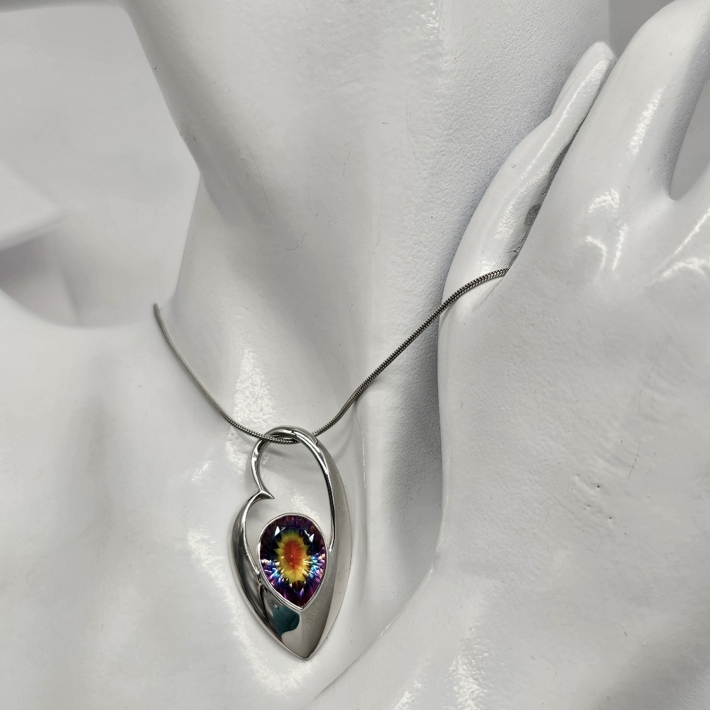 $200 NWT KOHLS 925 STERLING SILVER RAINBOW QUARTZ VIBRANT LOVE HEART NECKLACE - Picture 10 of 10